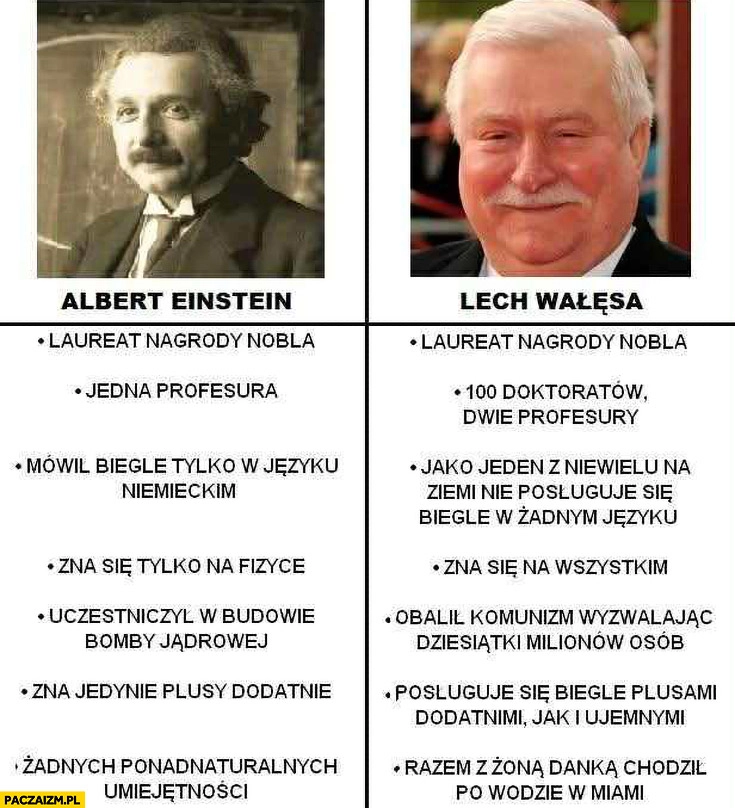 
    Albert Einstein vs Lech Wałęsa porównanie