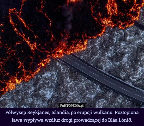 
    Półwysep Reykjanes, Islandia, po erupcji wulkanu. Roztopiona lawa wypływa...