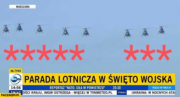 
    Parada lotnicza w święto wojska helikoptery osiem gwiazdek