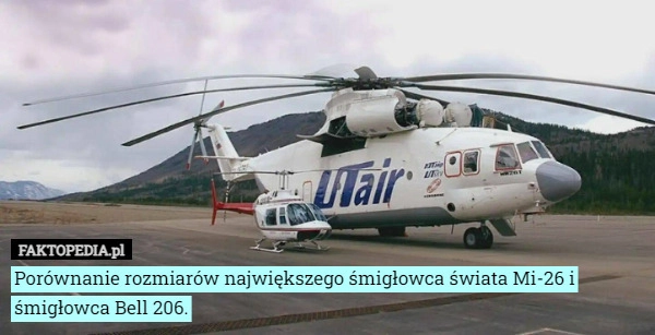 
    Porównanie rozmiarów największego śmigłowca świata Mi-26 i śmigłowca Bell