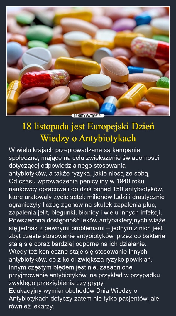 
    18 listopada jest Europejski Dzień Wiedzy o Antybiotykach