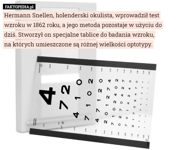 
    Hermann Snellen, holenderski okulista, wprowadził test wzroku w 1862 roku...