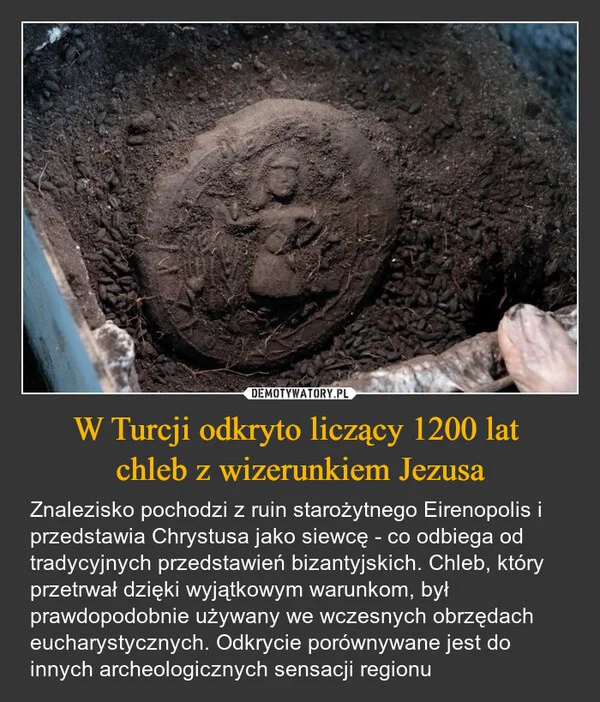 
    W Turcji odkryto liczący 1200 lat chleb z wizerunkiem Jezusa