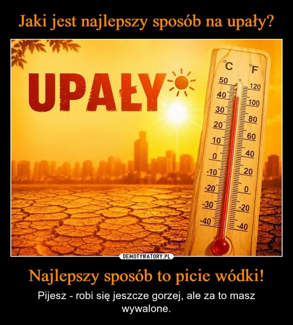 
    Jaki jest najlepszy sposób na upały? Najlepszy sposób to picie wódki!