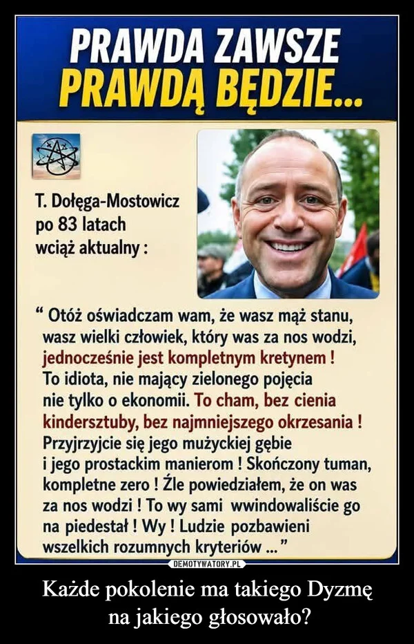 
    Każde pokolenie ma takiego Dyzmę na jakiego głosowało?