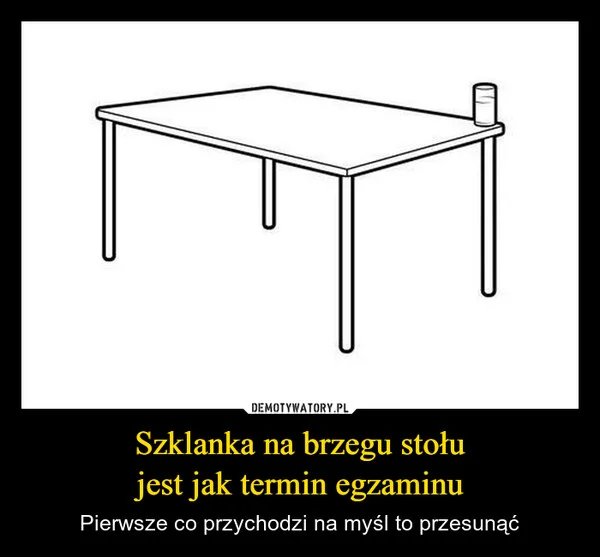 
    Szklanka na brzegu stołu jest jak termin egzaminu