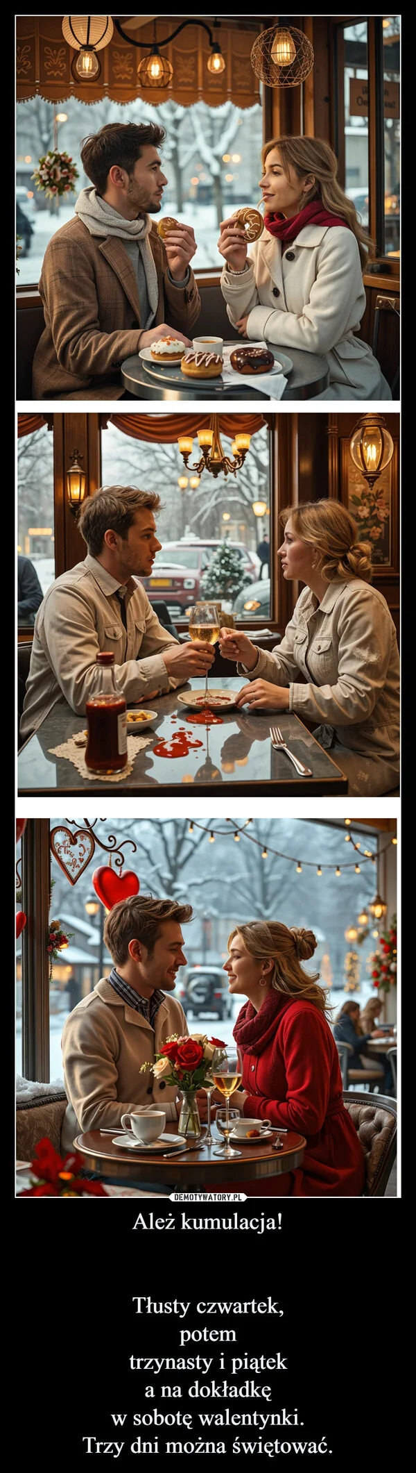 
    Ależ kumulacja! Tłusty czwartek, potem trzynasty i piątek a na dokładkę w sobotę walentynki. Trzy dni można świętować.