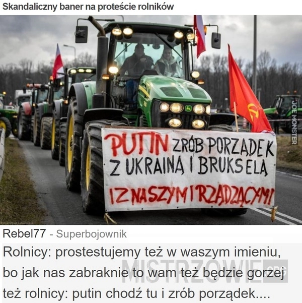 
    Skandaliczny baner na proteście rolników