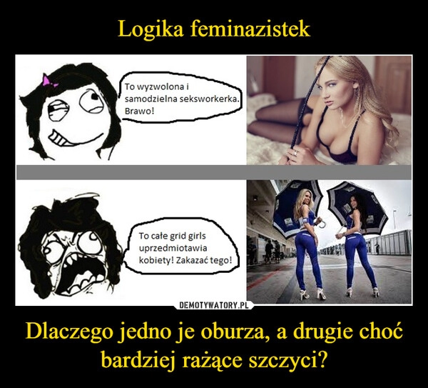 
    Logika feminazistek Dlaczego jedno je oburza, a drugie choć bardziej rażące szczyci? 