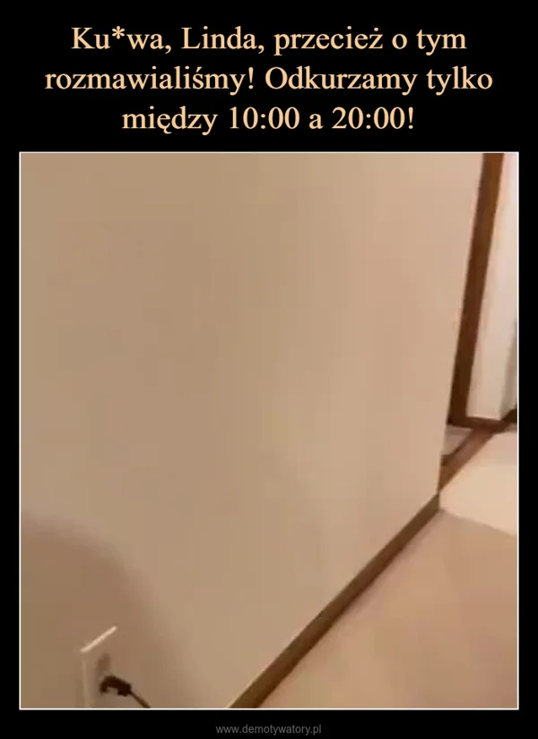 Ku*wa, Linda, przecież o tym rozmawialiśmy! Odkurzamy tylko między 10:00 a 20:00!