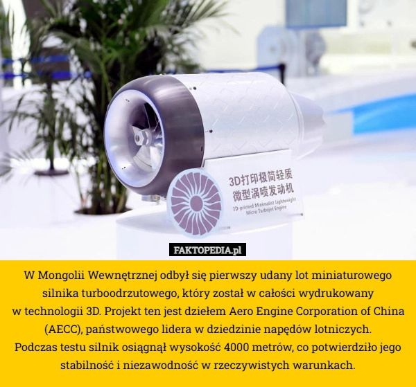 
    W Mongolii Wewnętrznej odbył się pierwszy udany lot miniaturowego silnika