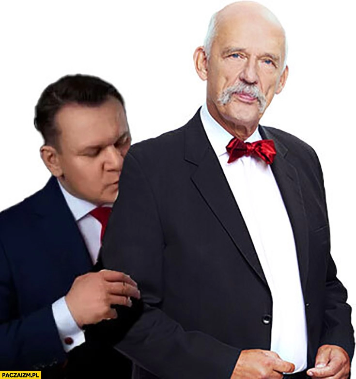 
    Dominik Tarczyński przytula całuje Korwina przeróbka photoshop