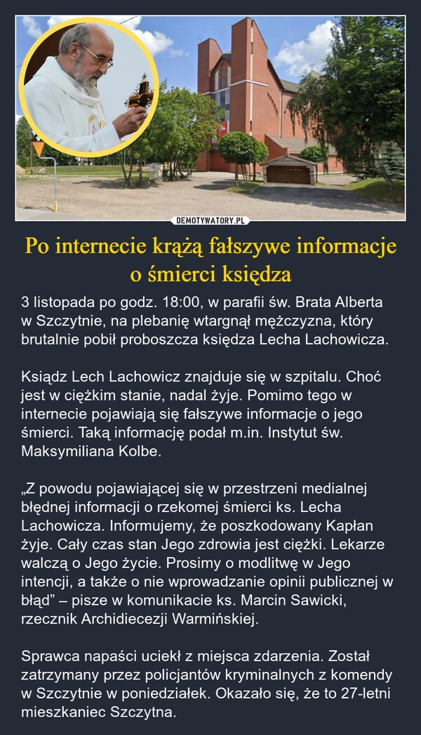 
    Po internecie krążą fałszywe informacje o śmierci księdza