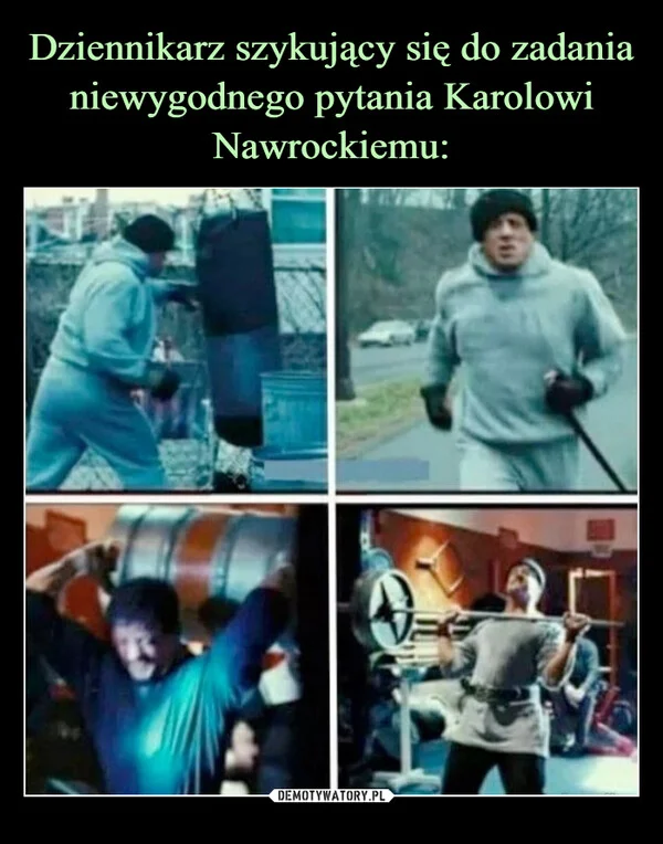 
    Dziennikarz szykujący się do zadania niewygodnego pytania Karolowi Nawrockiemu: