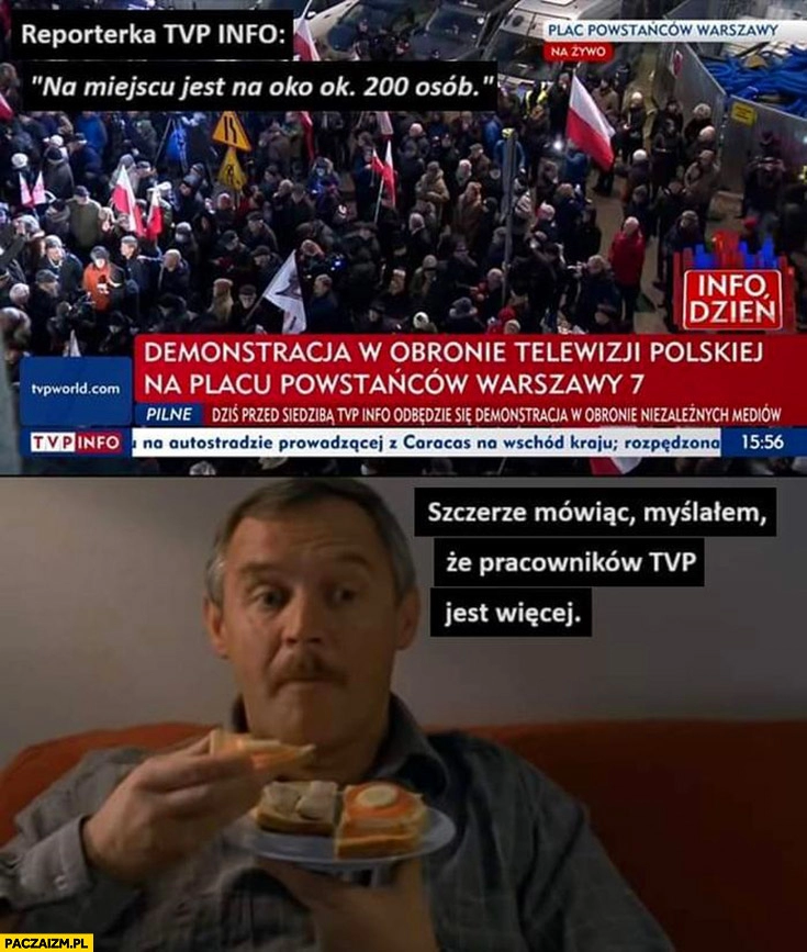 
    Protest TVP info na miejscu jest ok 200 osób, myślałem, że pracowników TVP jest więcej