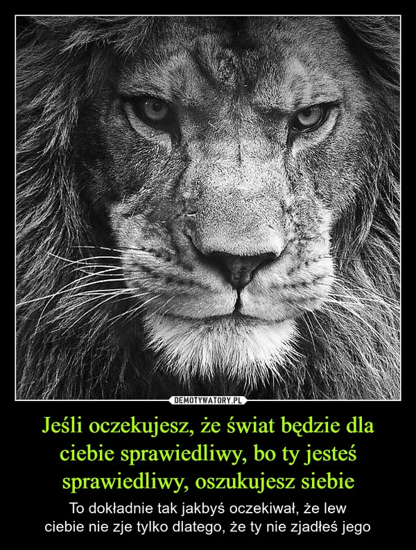 
    Jeśli oczekujesz, że świat będzie dla ciebie sprawiedliwy, bo ty jesteś sprawiedliwy, oszukujesz siebie