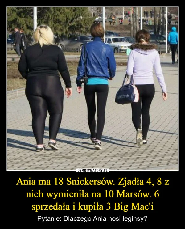Ania ma 18 Snickersów. Zjadła 4, 8 z nich wymieniła na 10 Marsów. 6 sprzedała i kupiła 3 Big Mac'i