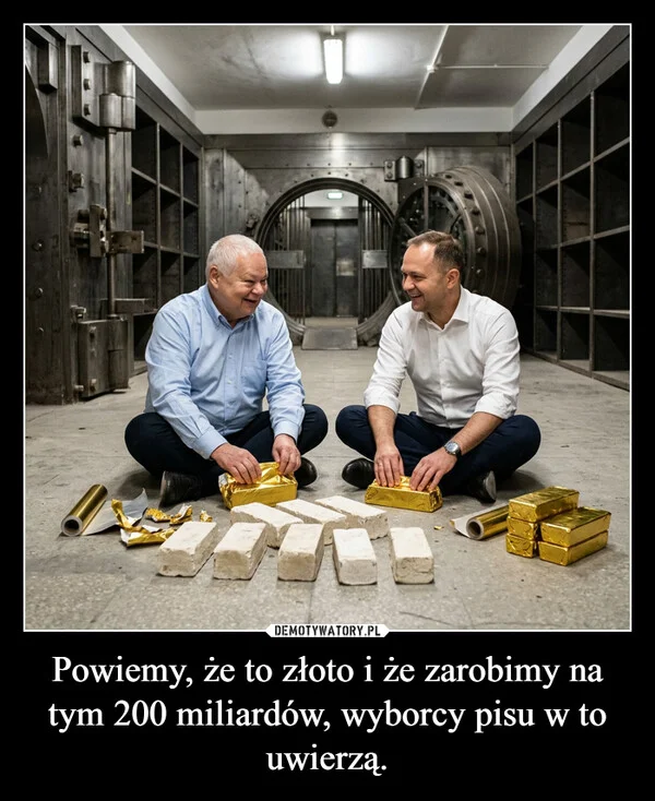 
    Powiemy, że to złoto i że zarobimy na tym 200 miliardów, wyborcy pisu w to uwierzą.
