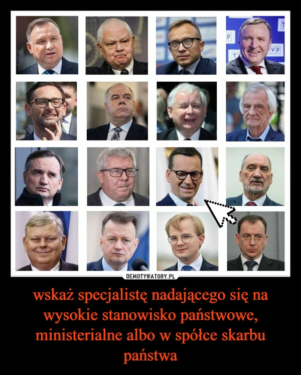 
    wskaż specjalistę nadającego się na wysokie stanowisko państwowe, ministerialne albo w spółce skarbu państwa 