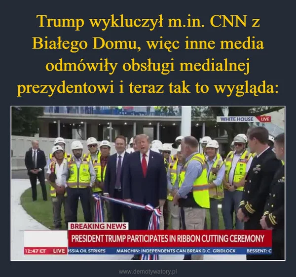 Trump wykluczył m.in. CNN z Białego Domu, więc inne media odmówiły obsługi medialnej prezydentowi i teraz tak to wygląda: