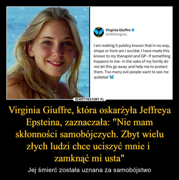 Virginia Giuffre, która oskarżyła Jeffreya Epsteina, zaznaczała: 