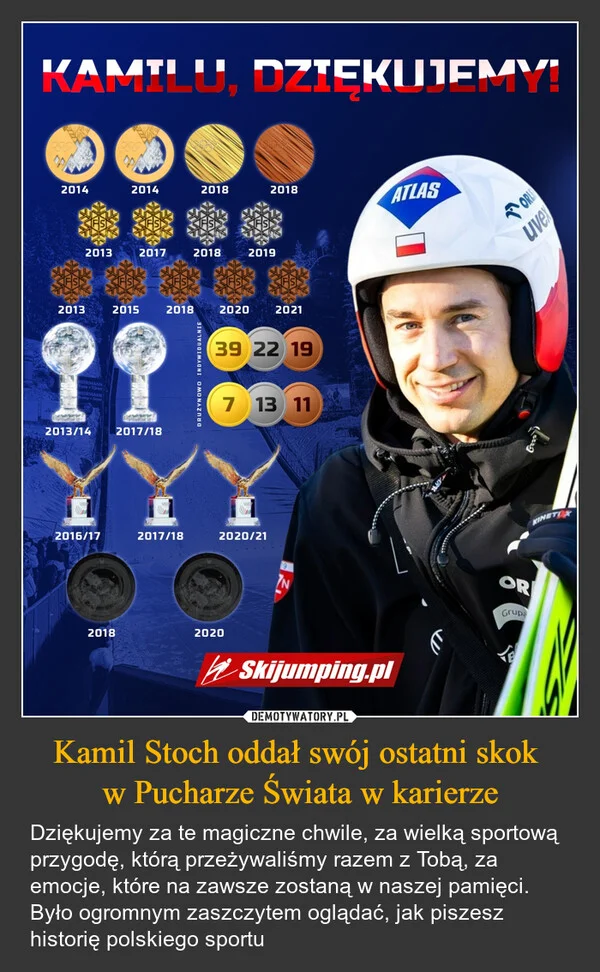 
    Kamil Stoch oddał swój ostatni skok w Pucharze Świata w karierze