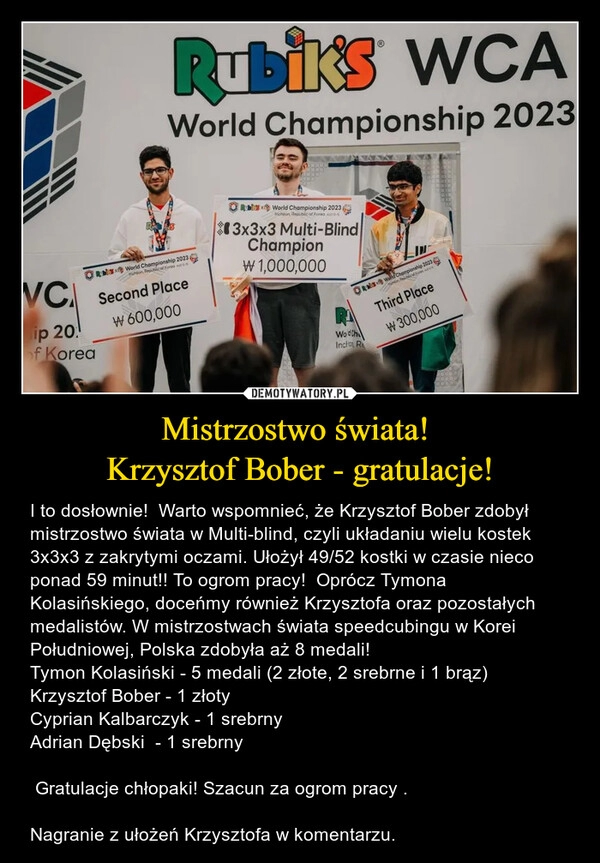 
    Mistrzostwo świata! 
Krzysztof Bober - gratulacje!