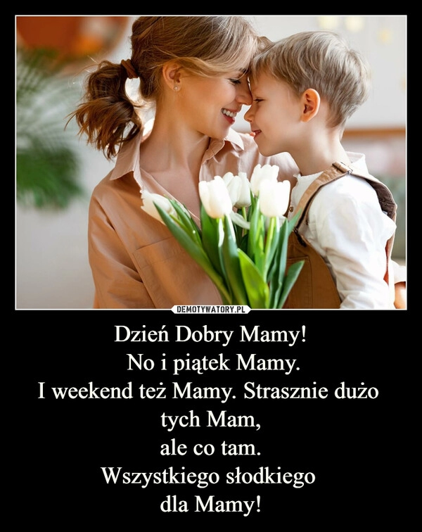 
    Dzień Dobry Mamy!
 No i piątek Mamy.
I weekend też Mamy. Strasznie dużo 
tych Mam,
ale co tam.
Wszystkiego słodkiego 
dla Mamy!