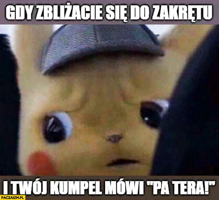 
    Pikachu gdy zbliżacie się do zakrętu i Twój kumpel mówi pa tera