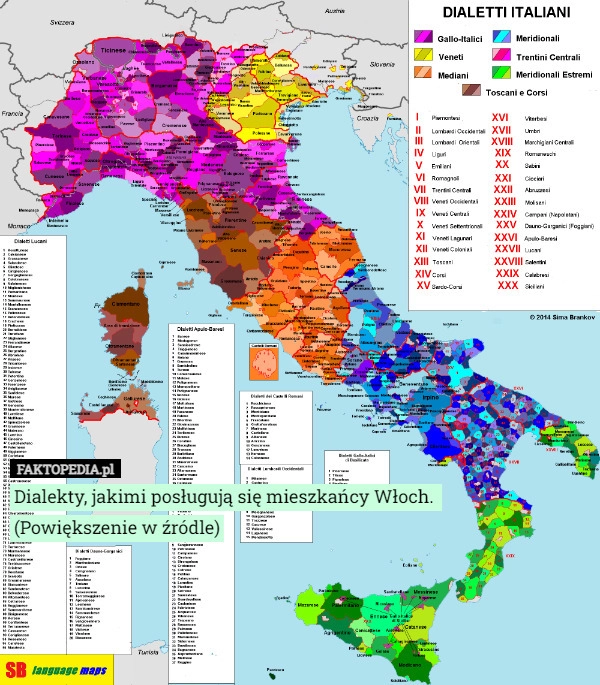 
    Dialekty, jakimi posługują się mieszkańcy Włoch. 
(Powiększenie w źródle)