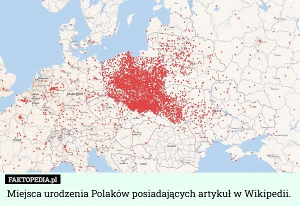 
    Miejsca urodzenia Polaków posiadających artykuł w Wikipedii.