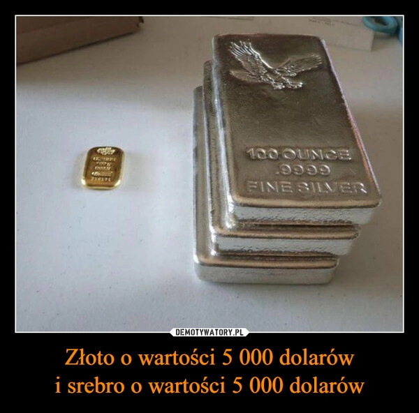 
    Złoto o wartości 5 000 dolarów
i srebro o wartości 5 000 dolarów