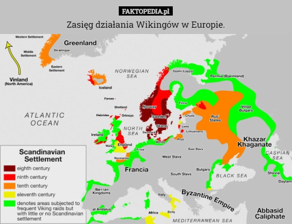 
    Zasięg działania Wikingów w Europie.