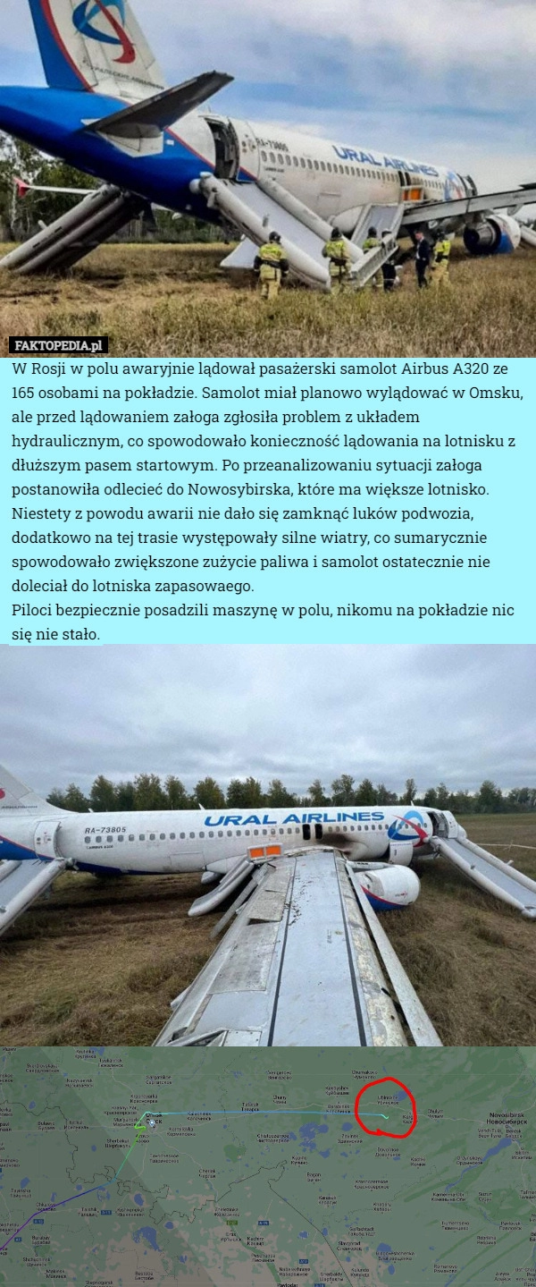 
    W Rosji w polu awaryjnie lądował pasażerski samolot Airbus A320 ze 165 osobami