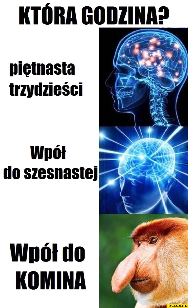 
    Która godzina? Piętnasta trzydzieści, wpół do szesnastej wpół do komina typowy Polak nosacz