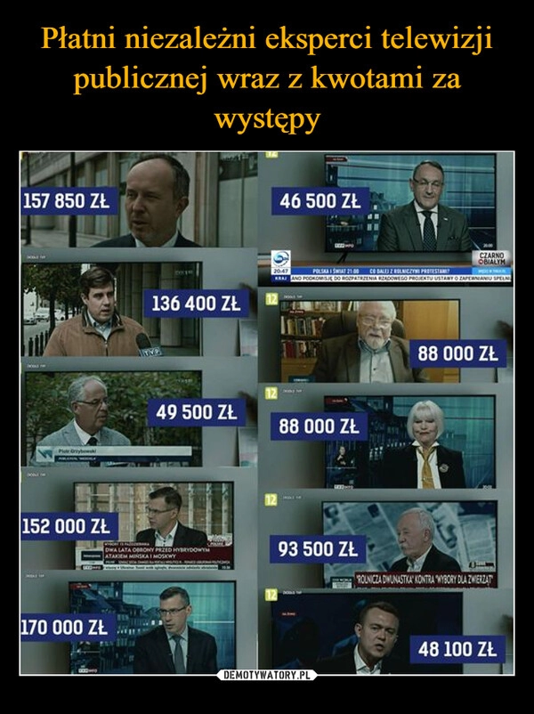 
    Płatni niezależni eksperci telewizji publicznej wraz z kwotami za występy