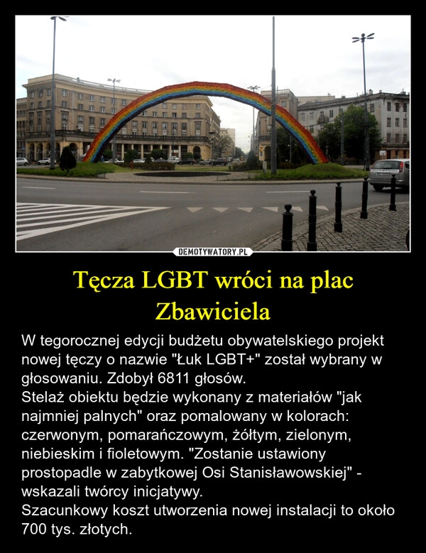 
    Tęcza LGBT wróci na plac Zbawiciela