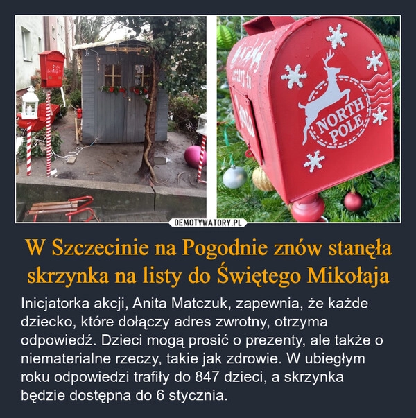 
    W Szczecinie na Pogodnie znów stanęła skrzynka na listy do Świętego Mikołaja