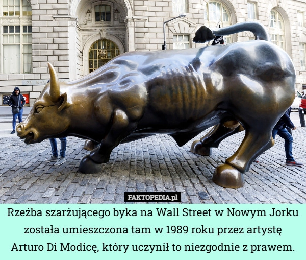 
    Rzeźba szarżującego byka na Wall Street w Nowym Jorku została umieszczona