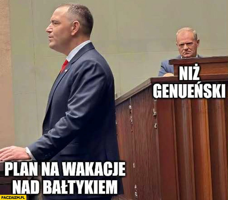 
    Plan na wakacje nad Bałtykiem vs niż Genueński Tusk patrzy na Nawrockiego w sejmie