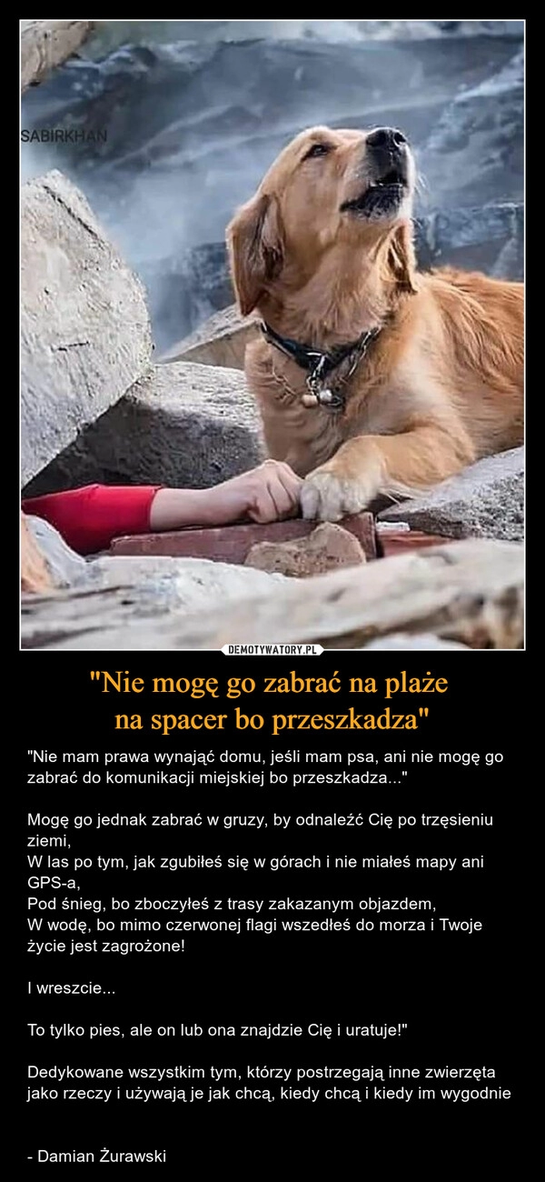 
    "Nie mogę go zabrać na plaże 
na spacer bo przeszkadza"