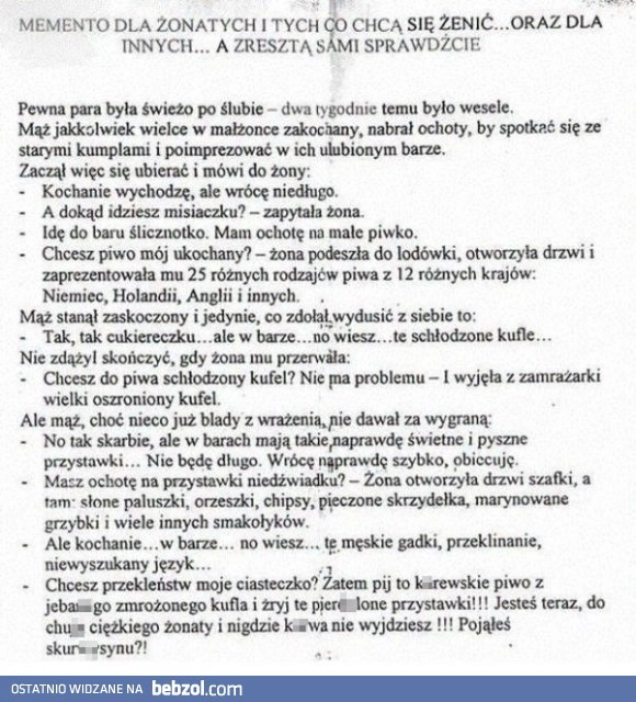 
    Memento dla żonatych 