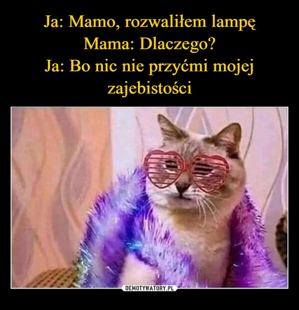 
    Ja: Mamo, rozwaliłem lampę
Mama: Dlaczego?
Ja: Bo nic nie przyćmi mojej zajebistości