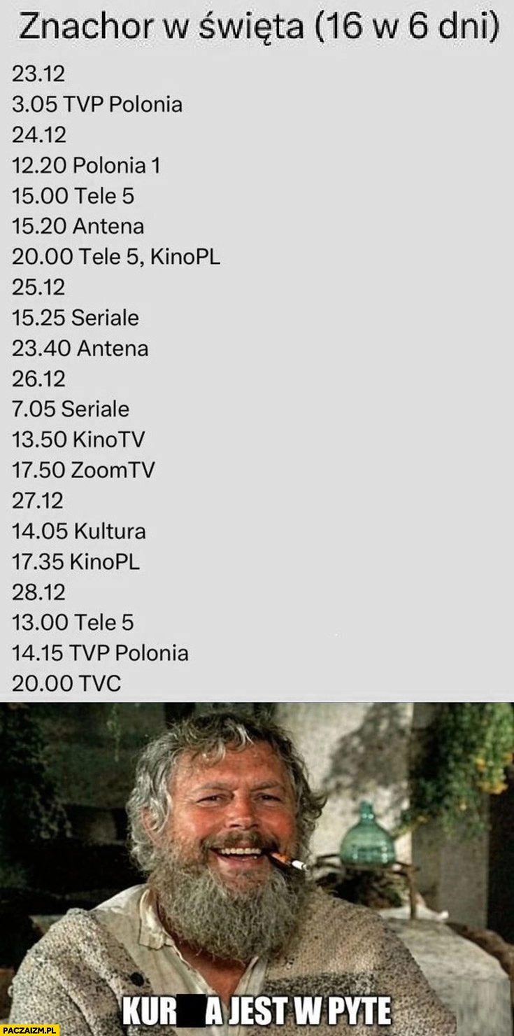 
    Znachor w święta 16 razy w 6 dni jest w pytę