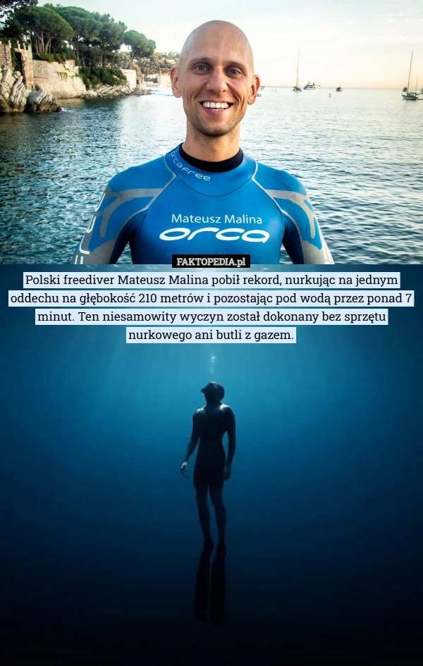 
    Polski freediver Mateusz Malina pobił rekord, nurkując na jednym oddechu