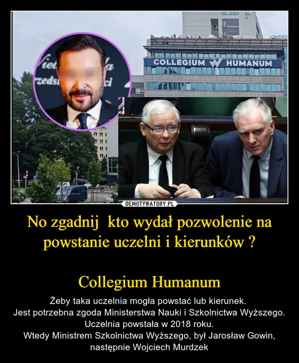 
    No zgadnij  kto wydał pozwolenie na powstanie uczelni i kierunków ?

Collegium Humanum