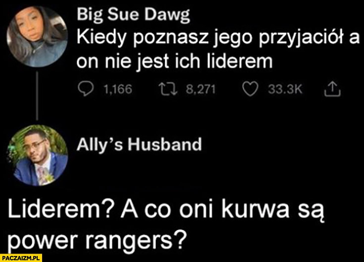 
    Kiedy poznasz jego przyjaciół a on nie jest ich liderem, a co oni są Power Rangers?