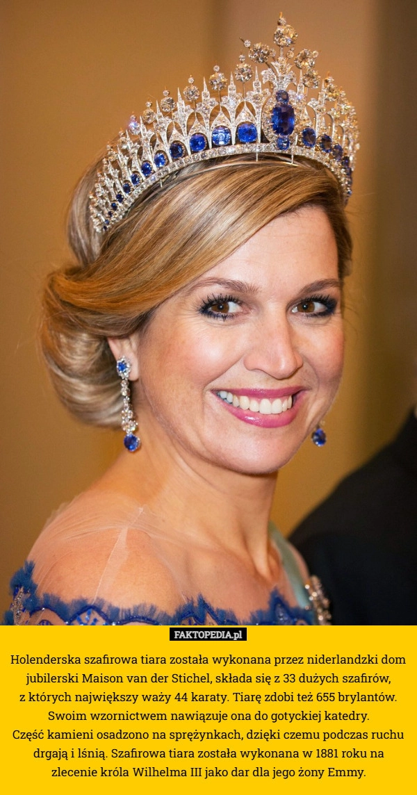 
    Holenderska szafirowa tiara została wykonana przez niderlandzki dom jubilerski
