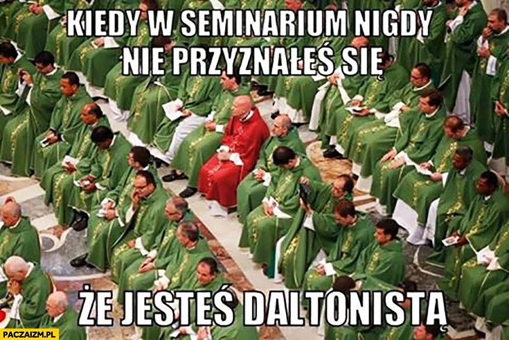 
    Kiedy w seminarium nigdy nie przyznałeś się, że jesteś daltonistą. Ksiądz w złym kolorze