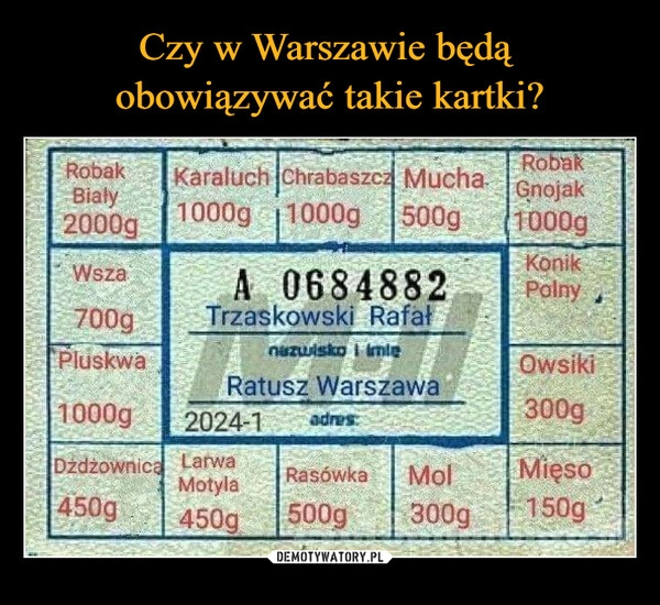 
    Czy w Warszawie będą 
obowiązywać takie kartki?